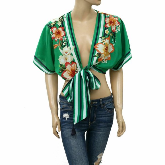 Farm Rio Anthropologie Banana Knot Cropped Top M - Picture 5 of 8